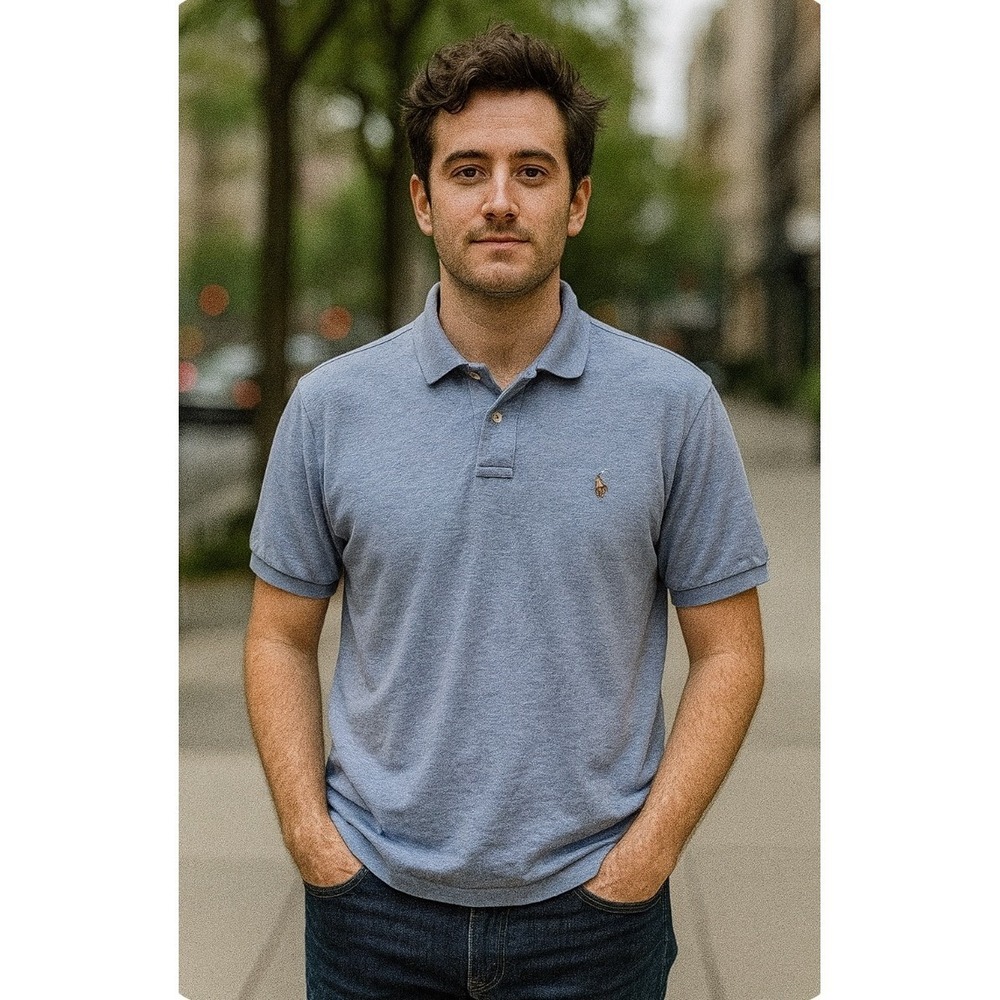 POLO RALPH LAUREN classic fit shirt , men large,blue, Short Sleeve